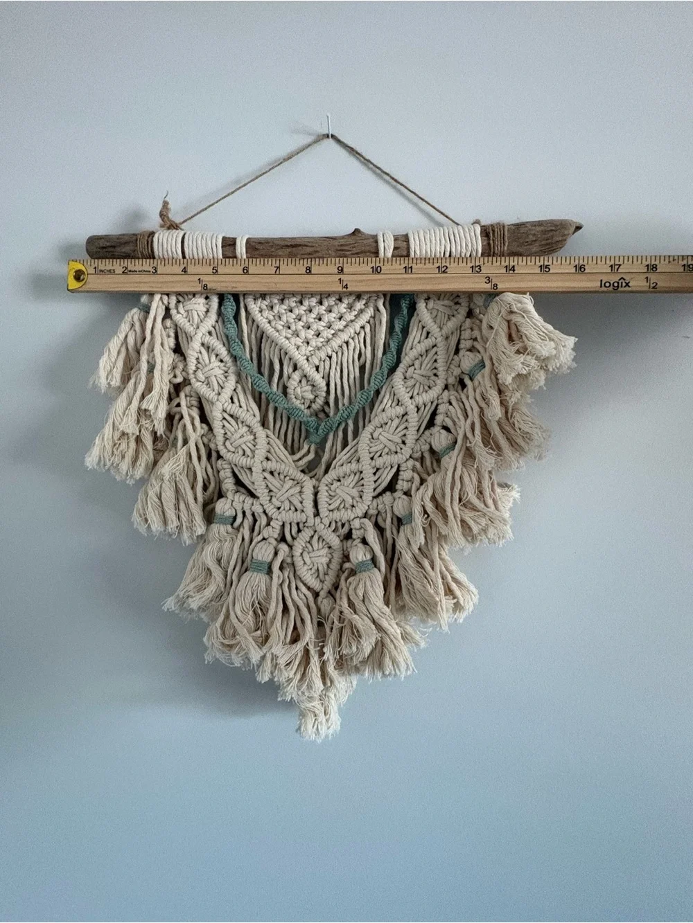 Handmade Cream and Teal Macramé Wall Hanging - Boho Home Decor